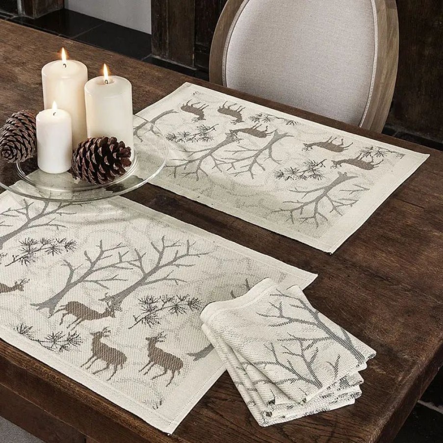 Tisch & Deko Hagen Grote | Tischsets: Winterwald-Impressionen auf schwedischer Jacquard-Tischwäsche