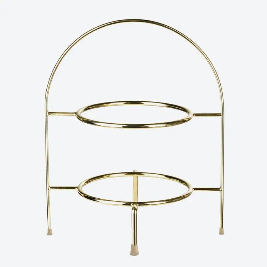 Tisch & Deko Hagen Grote | Goldene Etagere mit 2 Porzellan Tellern für stilvolles Anrichten