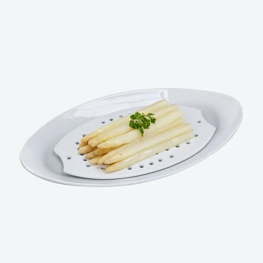 Tisch & Deko Hagen Grote | Abtropf- und Servierplatte aus Porzellan: Ideal für Spargel, Gemüse, Fisch, Fleisch